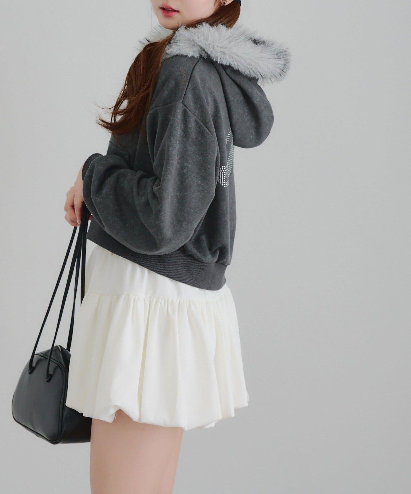 【SETUP】水鑽標誌可拆卸毛絨連帽衛衣