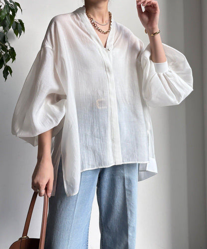 後背薄紗拼接襯衫