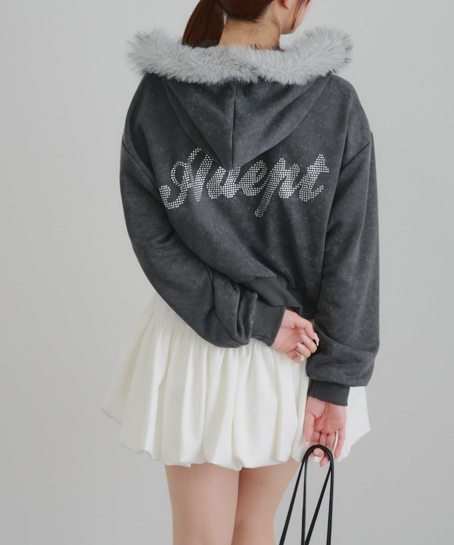 【SETUP】水鑽標誌可拆卸毛絨連帽衛衣
