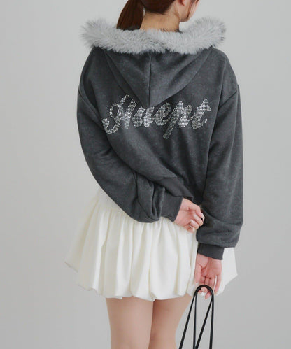 【SETUP】水鑽標誌可拆卸毛絨連帽衛衣