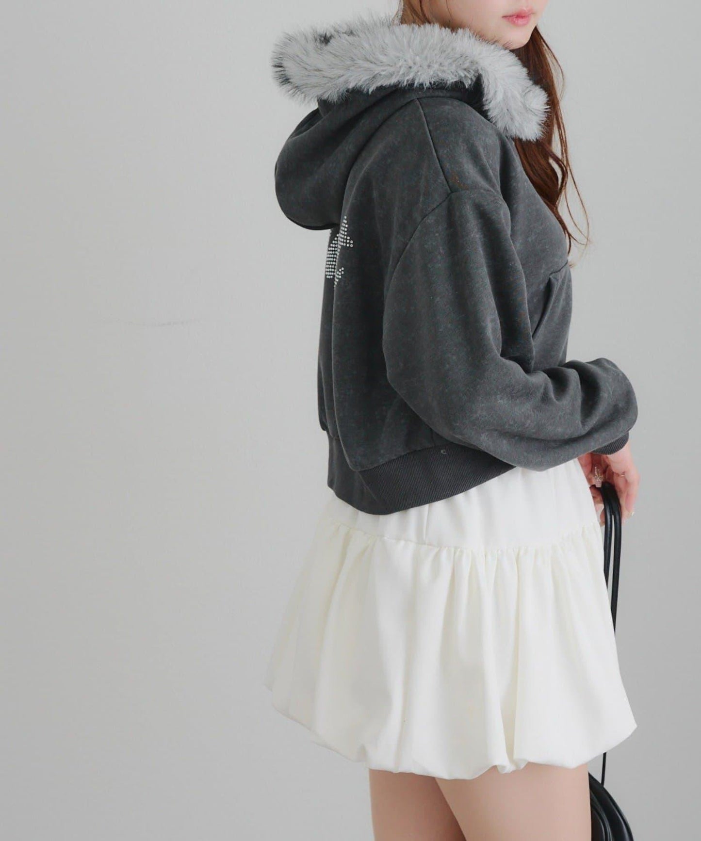 【SETUP】水鑽標誌可拆卸毛絨連帽衛衣