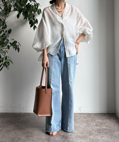 後背薄紗拼接襯衫