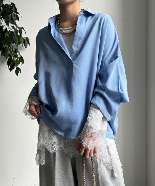 蕾絲拼接下襬長袖T恤