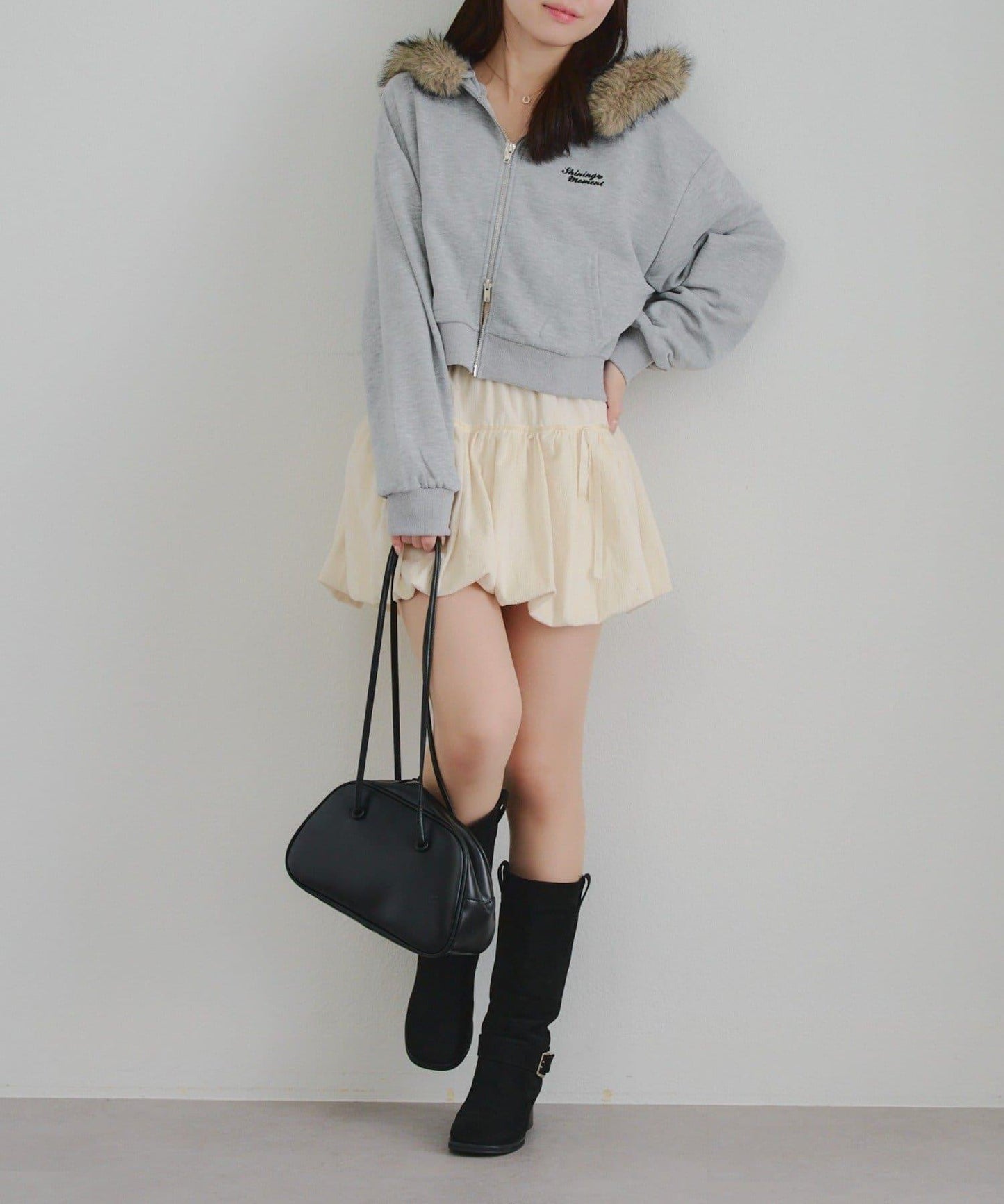 【SETUP】水鑽標誌可拆卸毛絨連帽衛衣