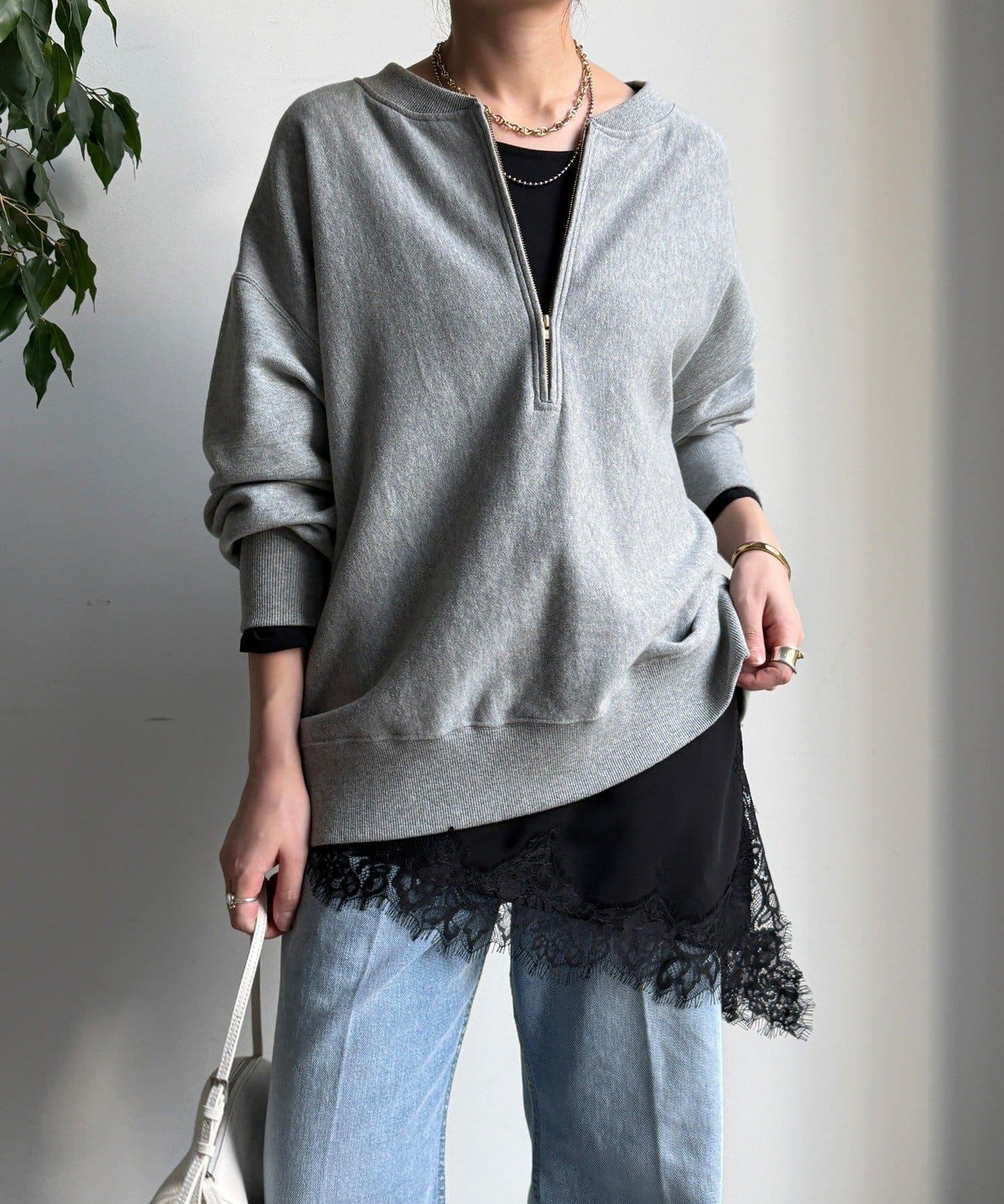 喬其紗不對稱蕾絲拼接襯衫