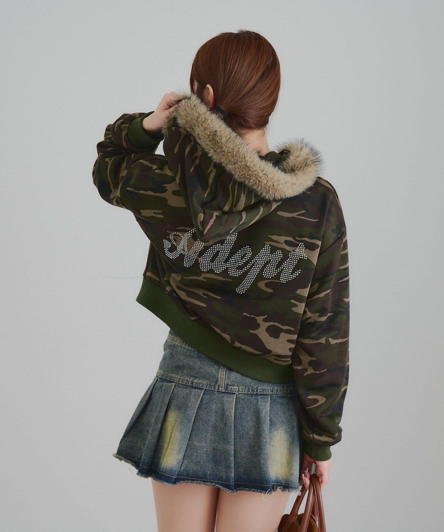 【SETUP】水鑽標誌可拆卸毛絨連帽衛衣