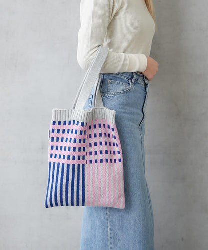 針織格紋寬版手提包