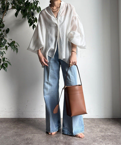 後背薄紗拼接襯衫