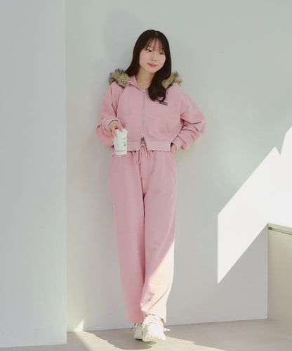 【SETUP】水鑽標誌可拆卸毛絨連帽衛衣