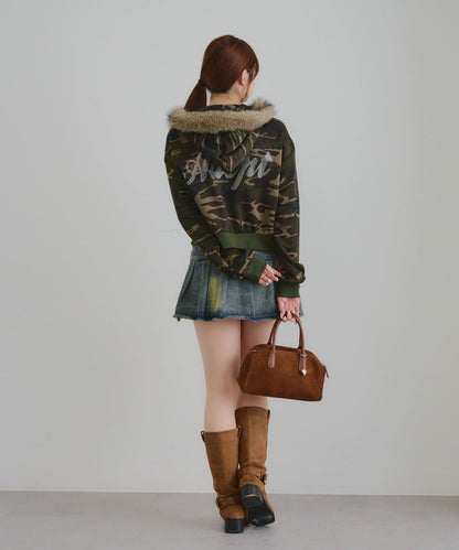 【SETUP】水鑽標誌可拆卸毛絨連帽衛衣