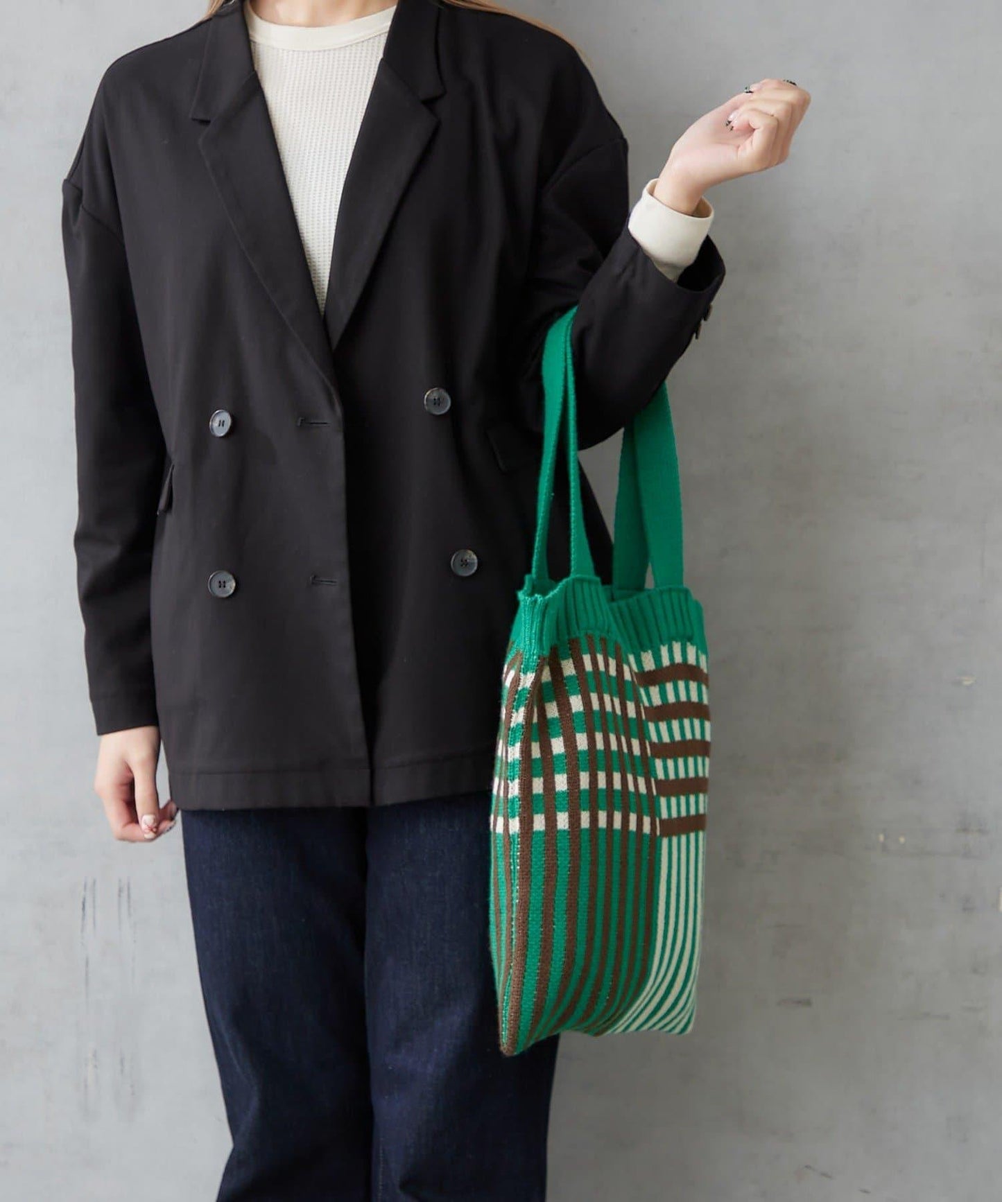 針織格紋寬版手提包