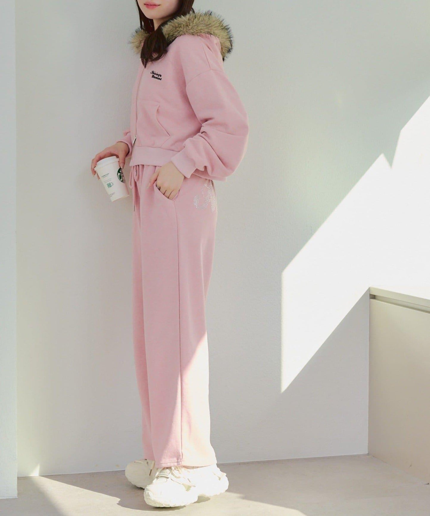 【SETUP】水鑽標誌可拆卸毛絨連帽衛衣