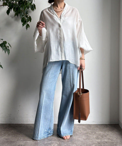 後背薄紗拼接襯衫