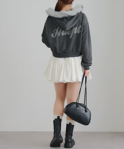 【SETUP】水鑽標誌可拆卸毛絨連帽衛衣