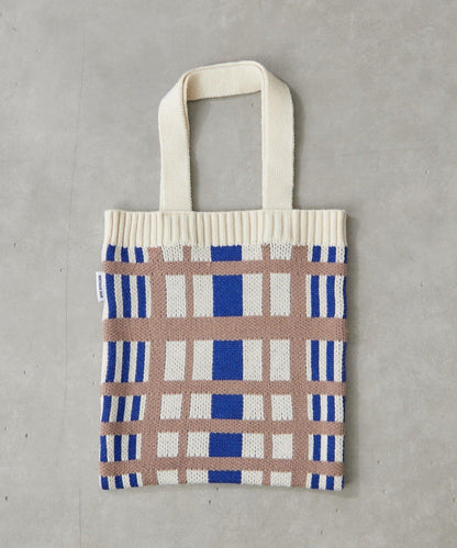 針織格紋寬版手提包