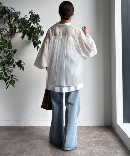 後背薄紗拼接襯衫