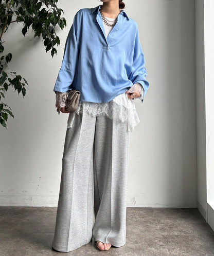 蕾絲拼接下襬長袖T恤