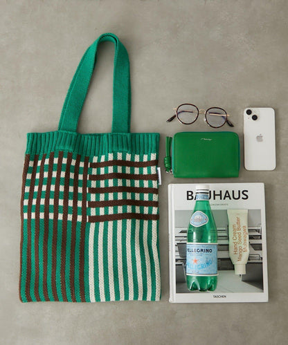 針織格紋寬版手提包