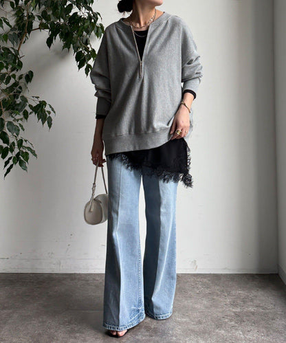 喬其紗不對稱蕾絲拼接襯衫