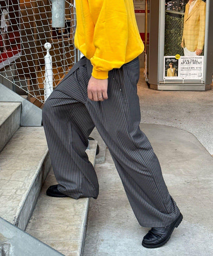 配腰帶細條紋裝飾寬鬆西裝褲