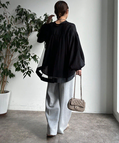 後背薄紗拼接襯衫