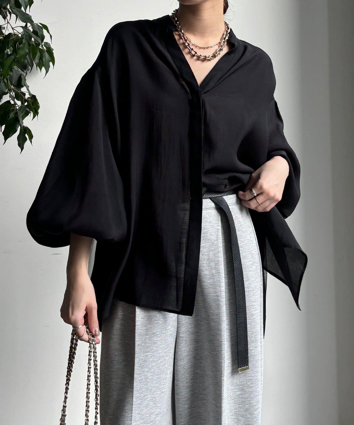 後背薄紗拼接襯衫