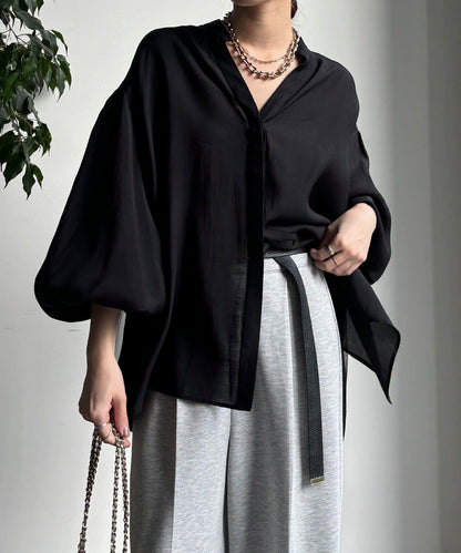 後背薄紗拼接襯衫