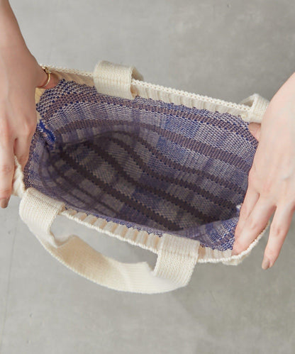 針織格紋寬版手提包