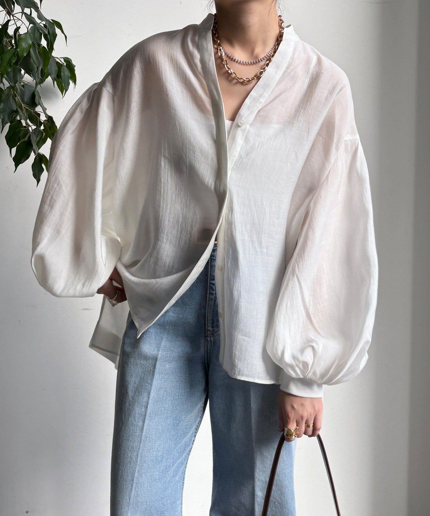 後背薄紗拼接襯衫