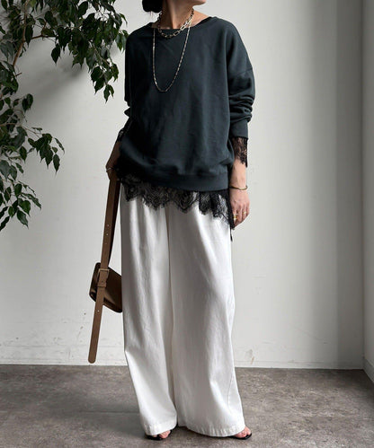 蕾絲拼接下襬長袖T恤