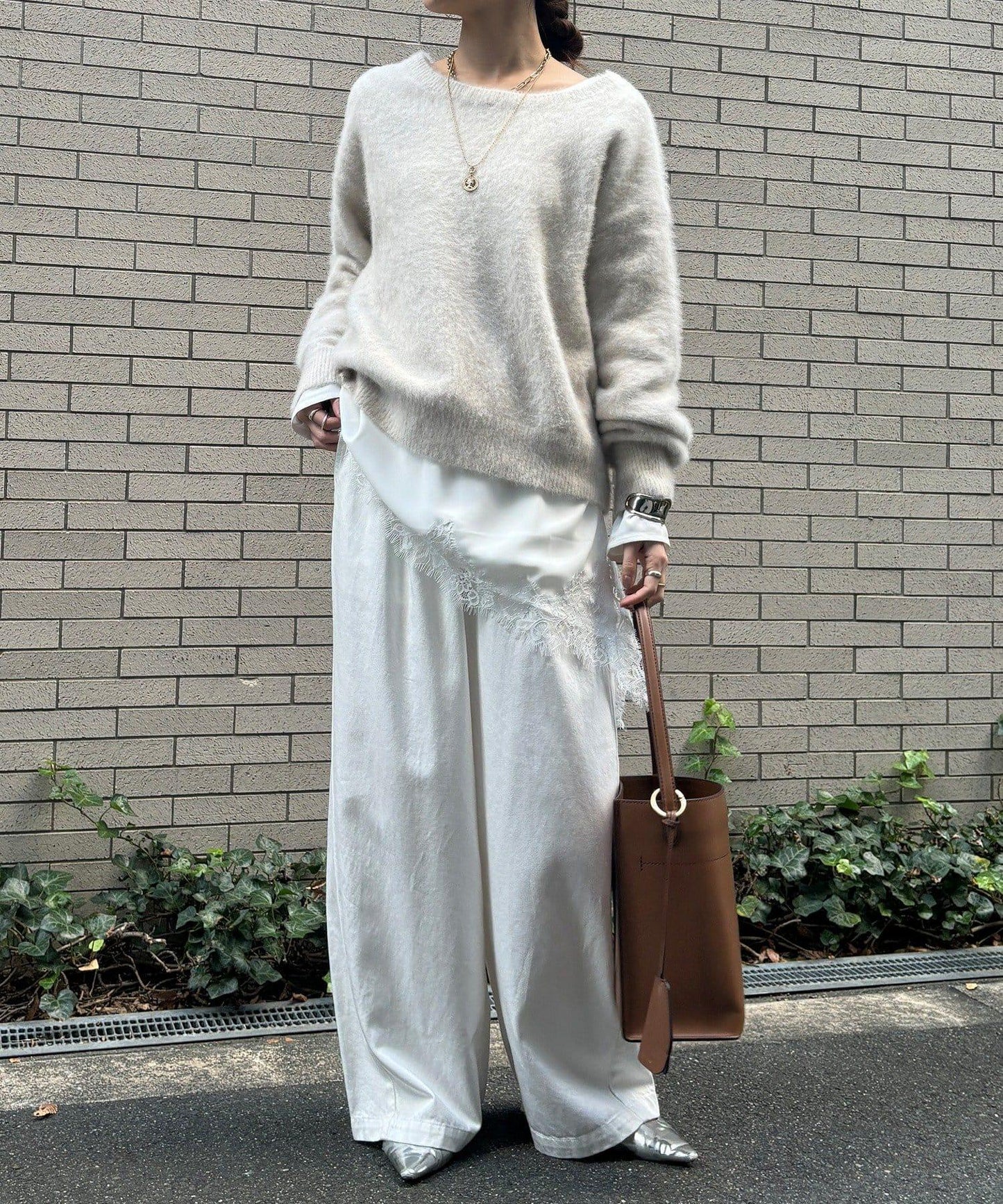 喬其紗不對稱蕾絲拼接襯衫