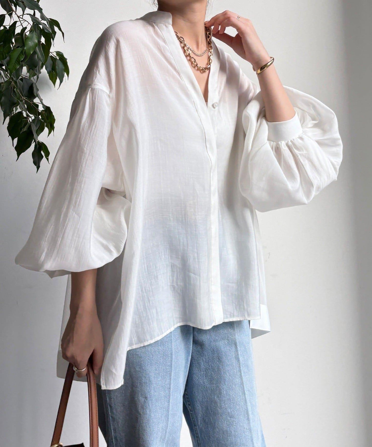 後背薄紗拼接襯衫