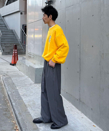 配腰帶細條紋裝飾寬鬆西裝褲