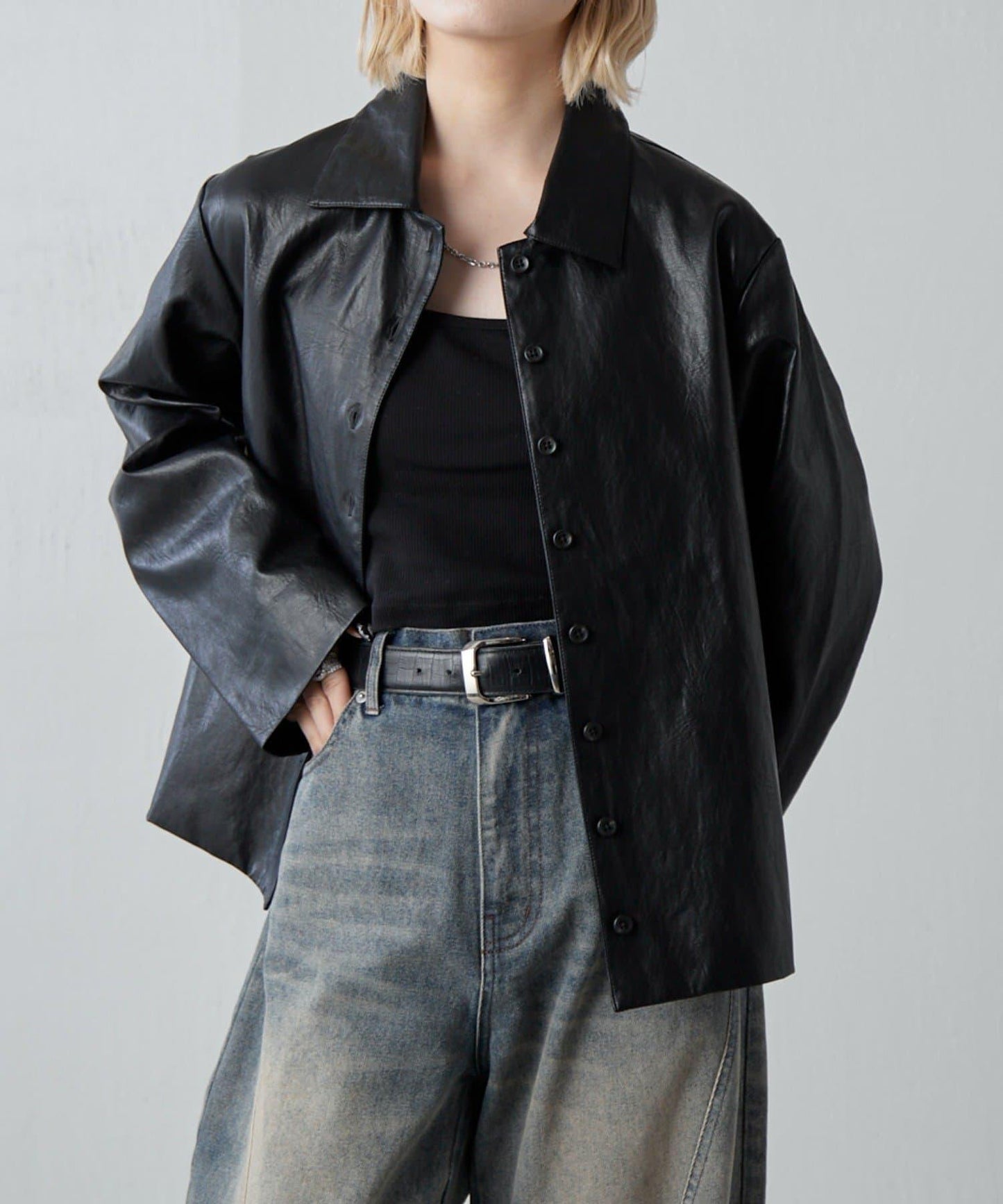 仿皮革襯衫夾克