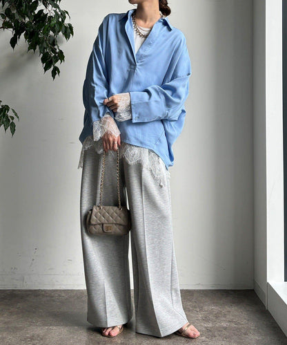 蕾絲拼接下襬長袖T恤