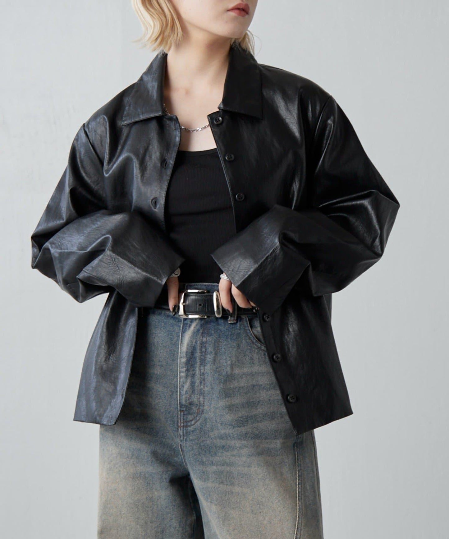 仿皮革襯衫夾克