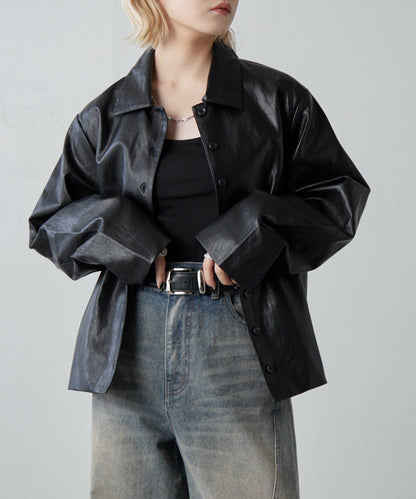 仿皮革襯衫夾克
