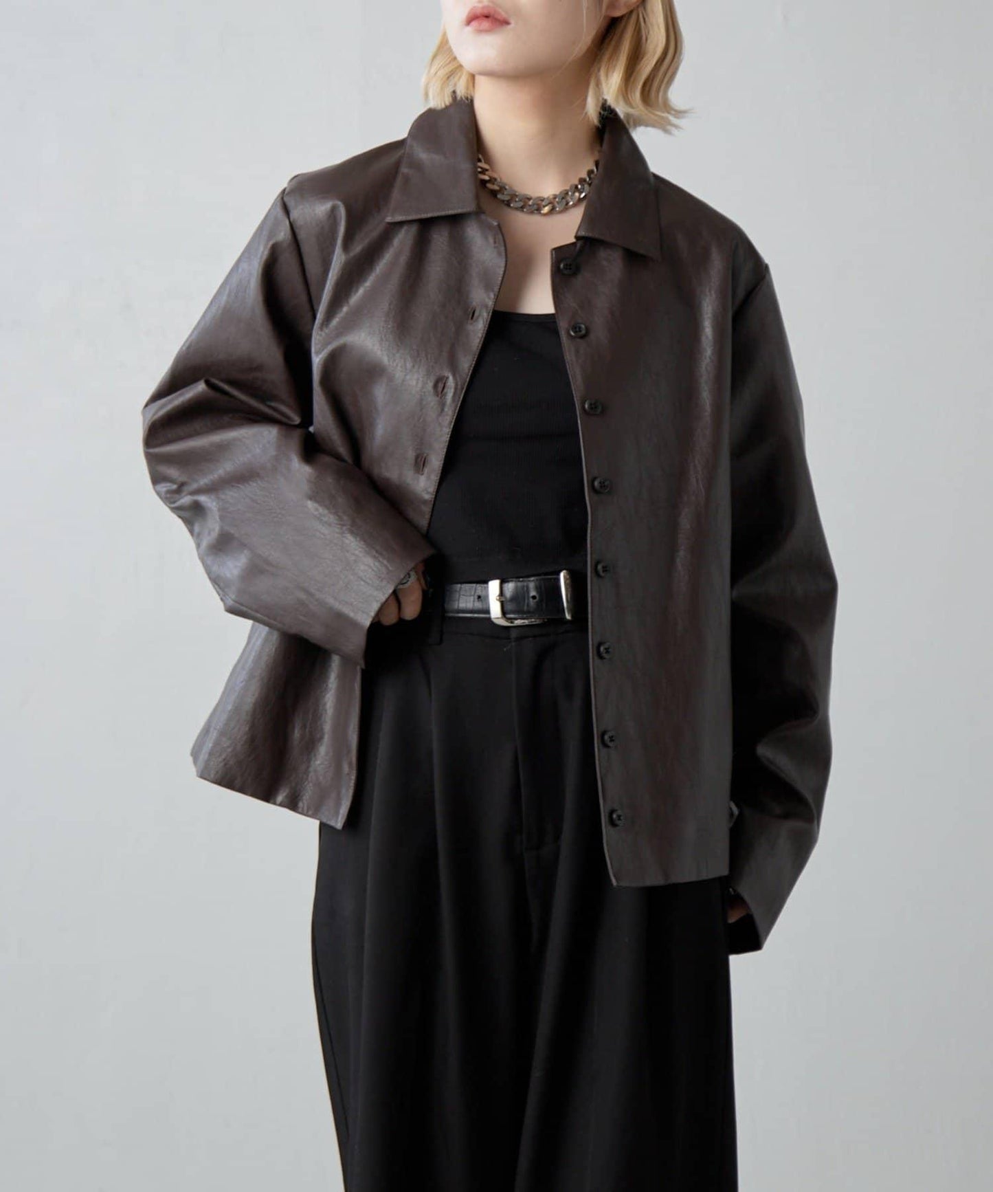 仿皮革襯衫夾克