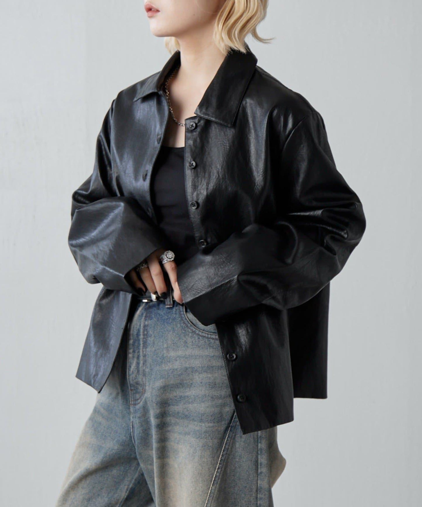 仿皮革襯衫夾克