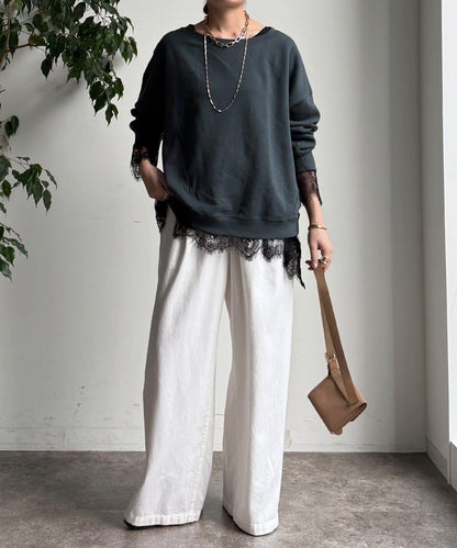 蕾絲拼接下襬長袖T恤