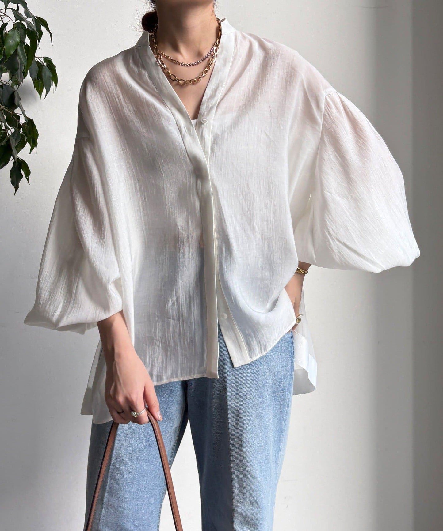 後背薄紗拼接襯衫