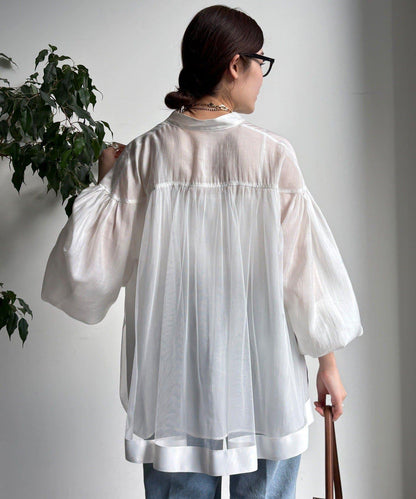 後背薄紗拼接襯衫