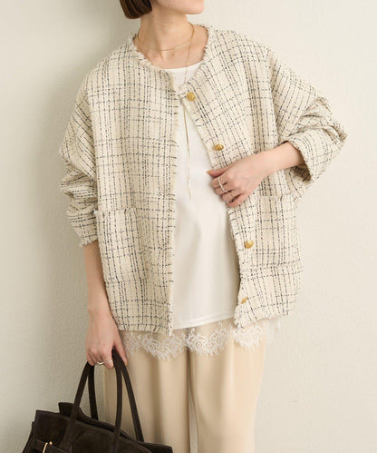 無領粗花呢夾克