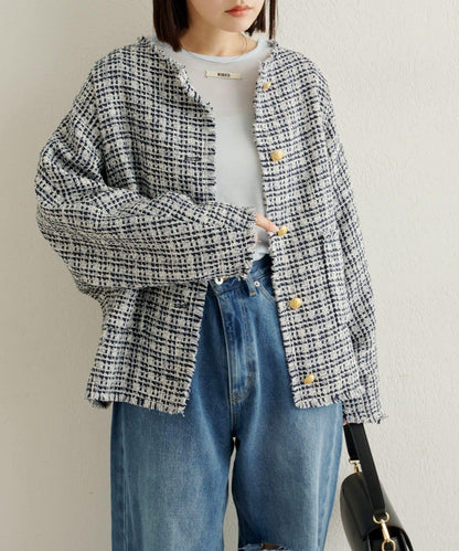 無領粗花呢夾克