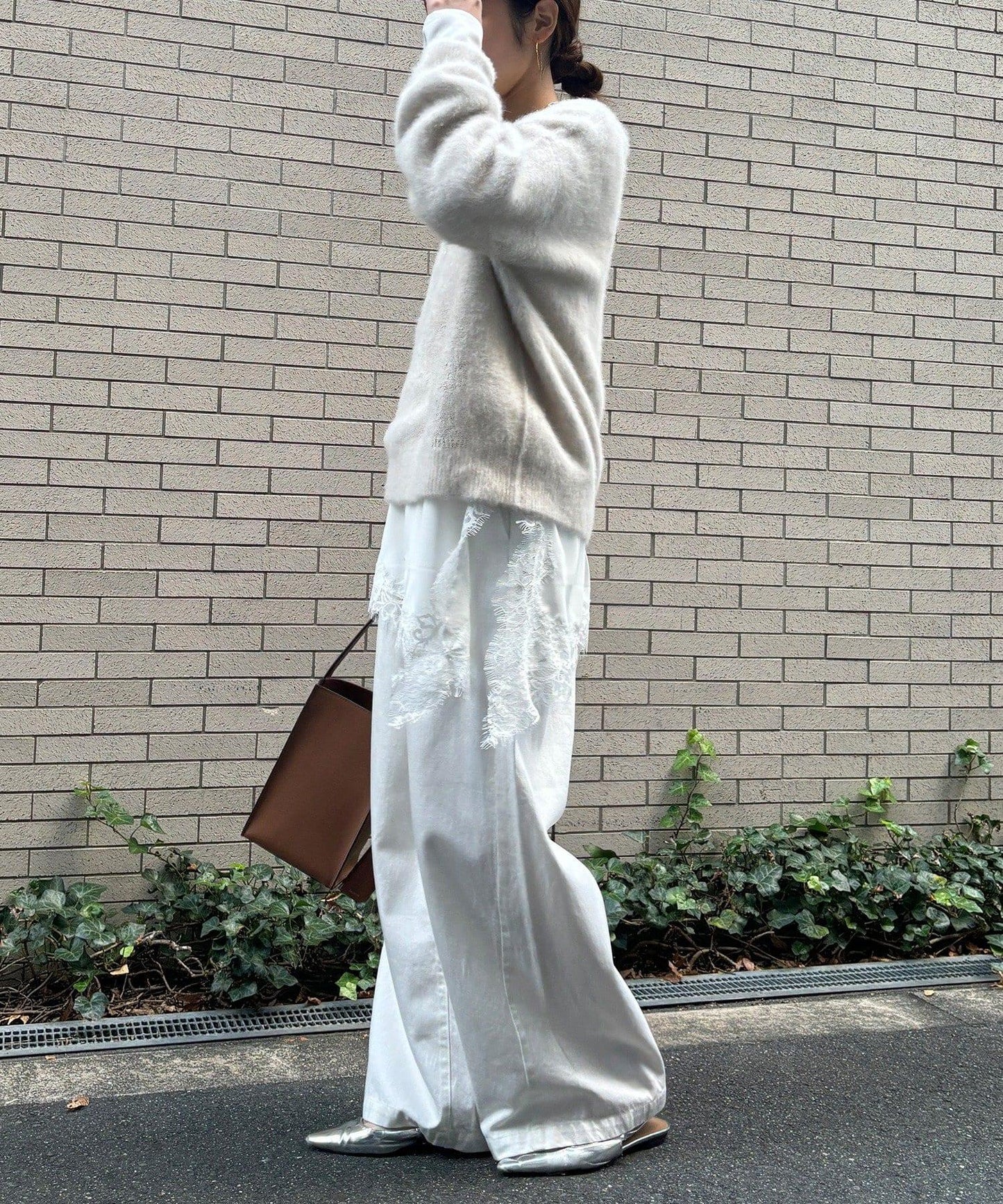 喬其紗不對稱蕾絲拼接襯衫