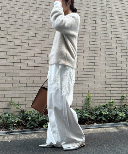 喬其紗不對稱蕾絲拼接襯衫