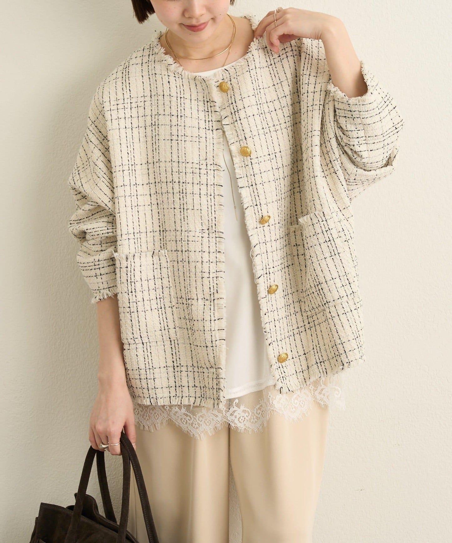 無領粗花呢夾克