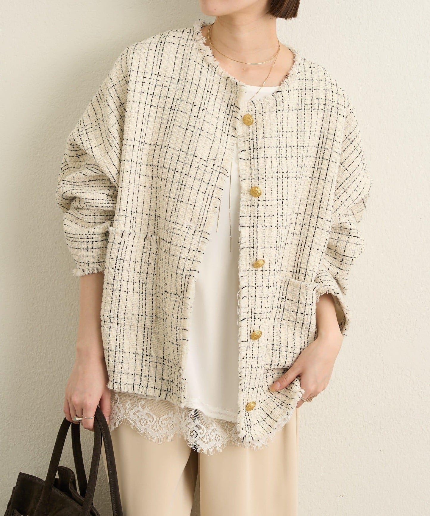 無領粗花呢夾克