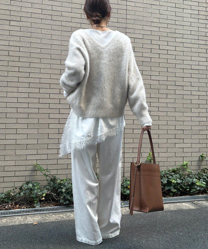 喬其紗不對稱蕾絲拼接襯衫