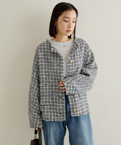 無領粗花呢夾克